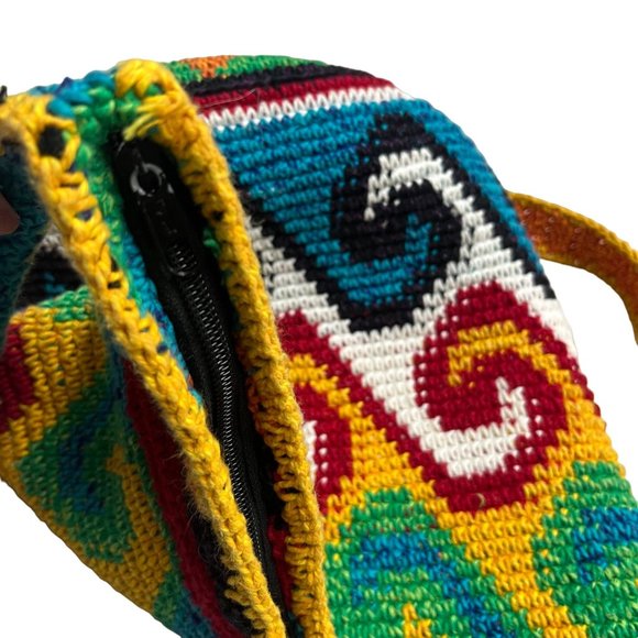 Boho Crochet Multicolor 14" Festival Shoulder Crossbody Artisan Hippie Bag Purse - Picture 6 of 10